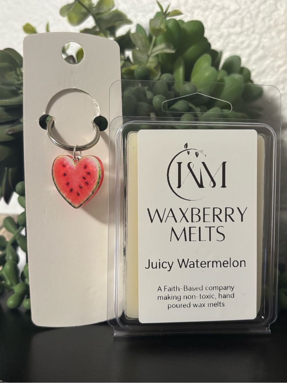 Handcrafted Juicy Watermelon Scented Wax Melts & Keychain Bundle (Heart)